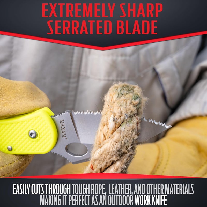 Maxam 3.3" Saltwater Knife - Rust-Proof German Stainless Steel Serrated Blade with Bright Yellow Handle, Reversible Pocket Clip, Lanyard Hole - Ideal for Salt & Fresh Water, Fishing Outdoor Use - Image 3
